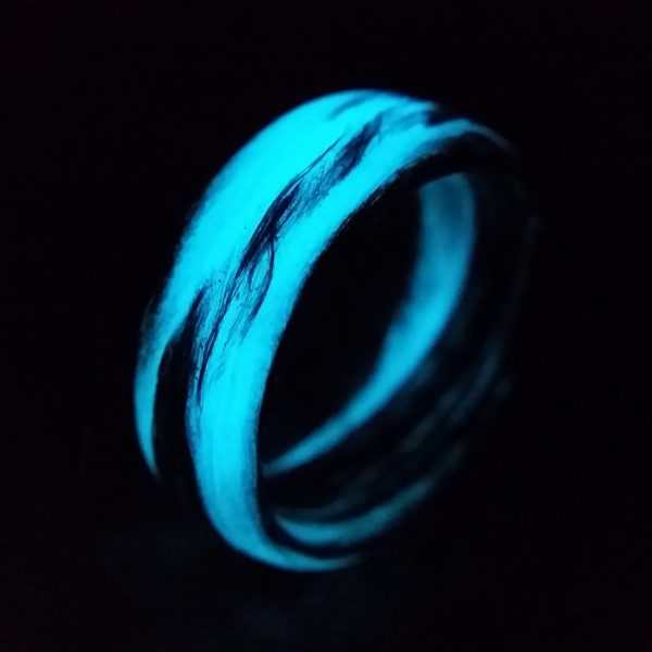 Carbon Fiber Black and Blue Marbled Glow Ring