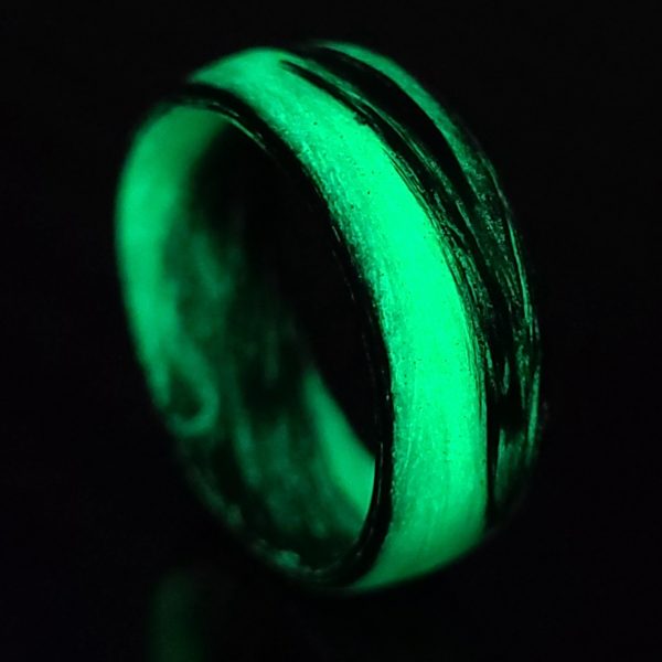 Carbon Fiber Green and Black Marbled Glow Ring