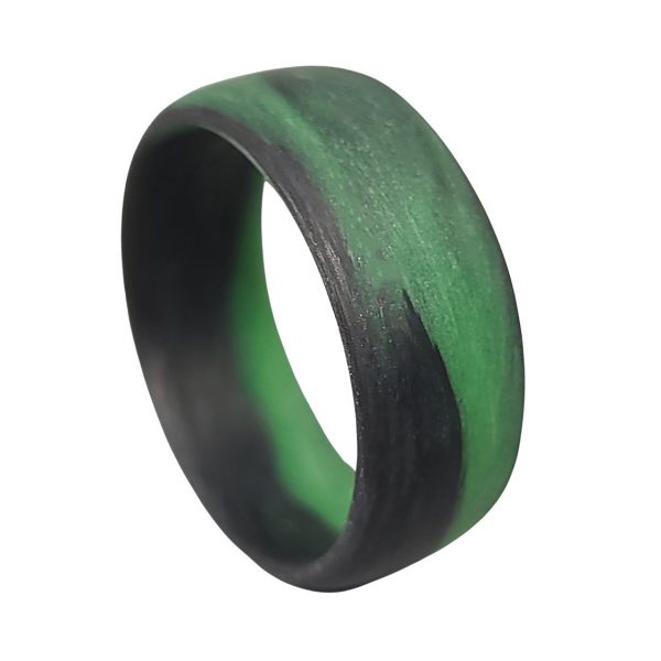 Carbon Fiber Green and Black Marbled Glow Ring