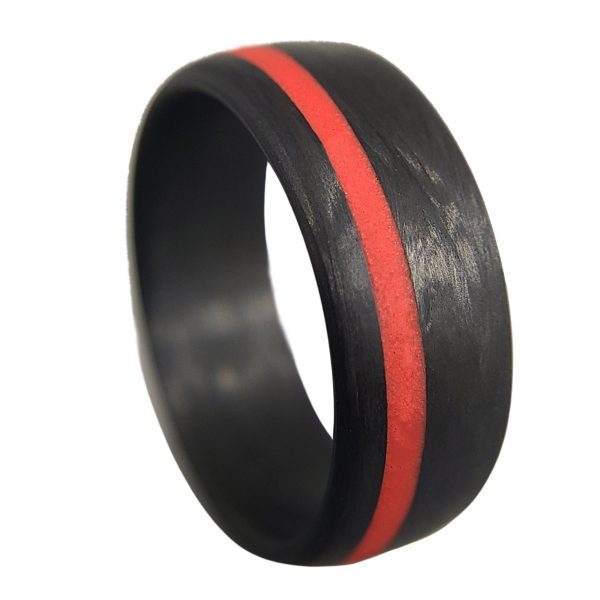 Legacy Carbon Ring with Red Glow Line