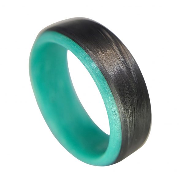 Carbon Fiber Ring with Teal Glowing Interior