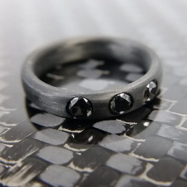 Carbon Fiber Ring with 3-3mm Black Diamonds