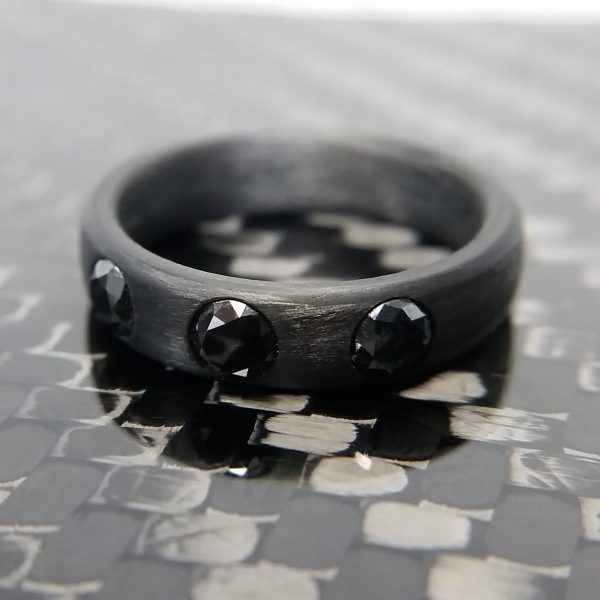 Carbon Fiber Ring with 3-4mm Black Diamonds