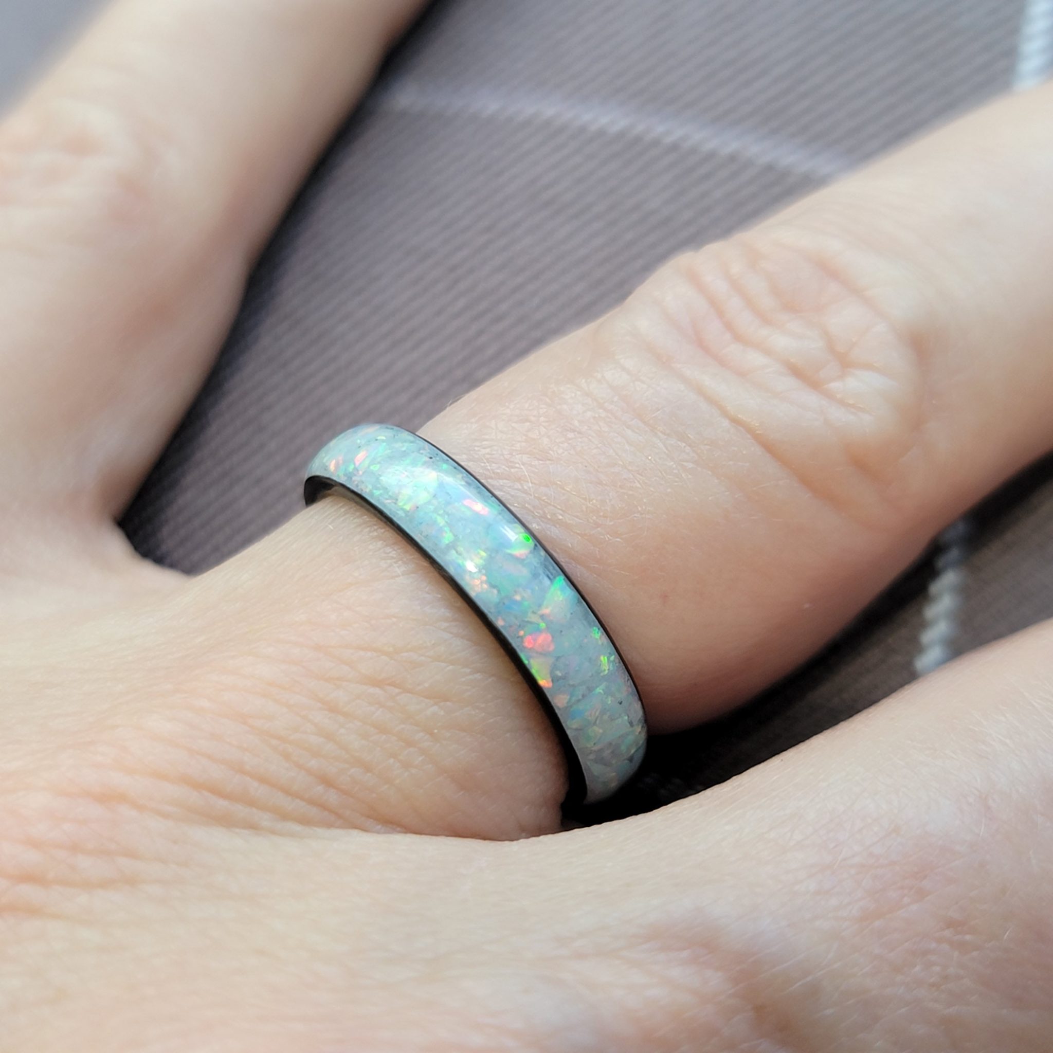 Carbon Fiber Ring with Pearl White Opal inlay Made in USA